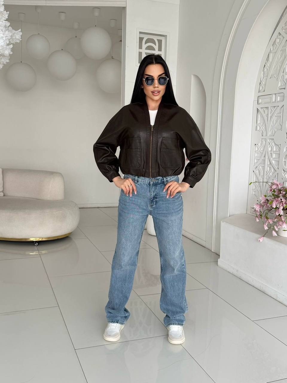 кожаная куртка женская nobrand ad166 черная 46-48 ru,куртка бомбер,кожаная куртка,женская кожаная куртка,куртка из экокожи