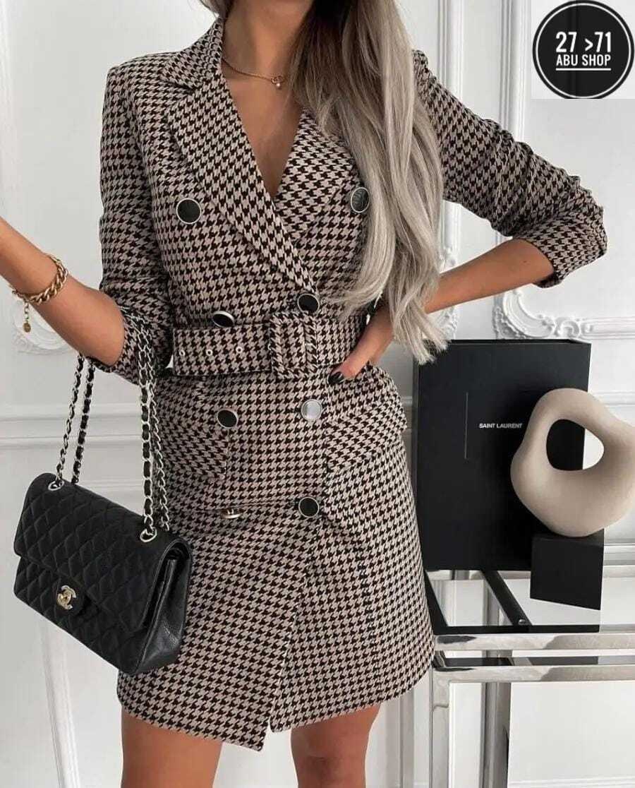 платье пиджак гусиная лапка,платье-пиджак,платье пиджак в клетку,женское платье пиджак,женский длинный пиджак в клетку