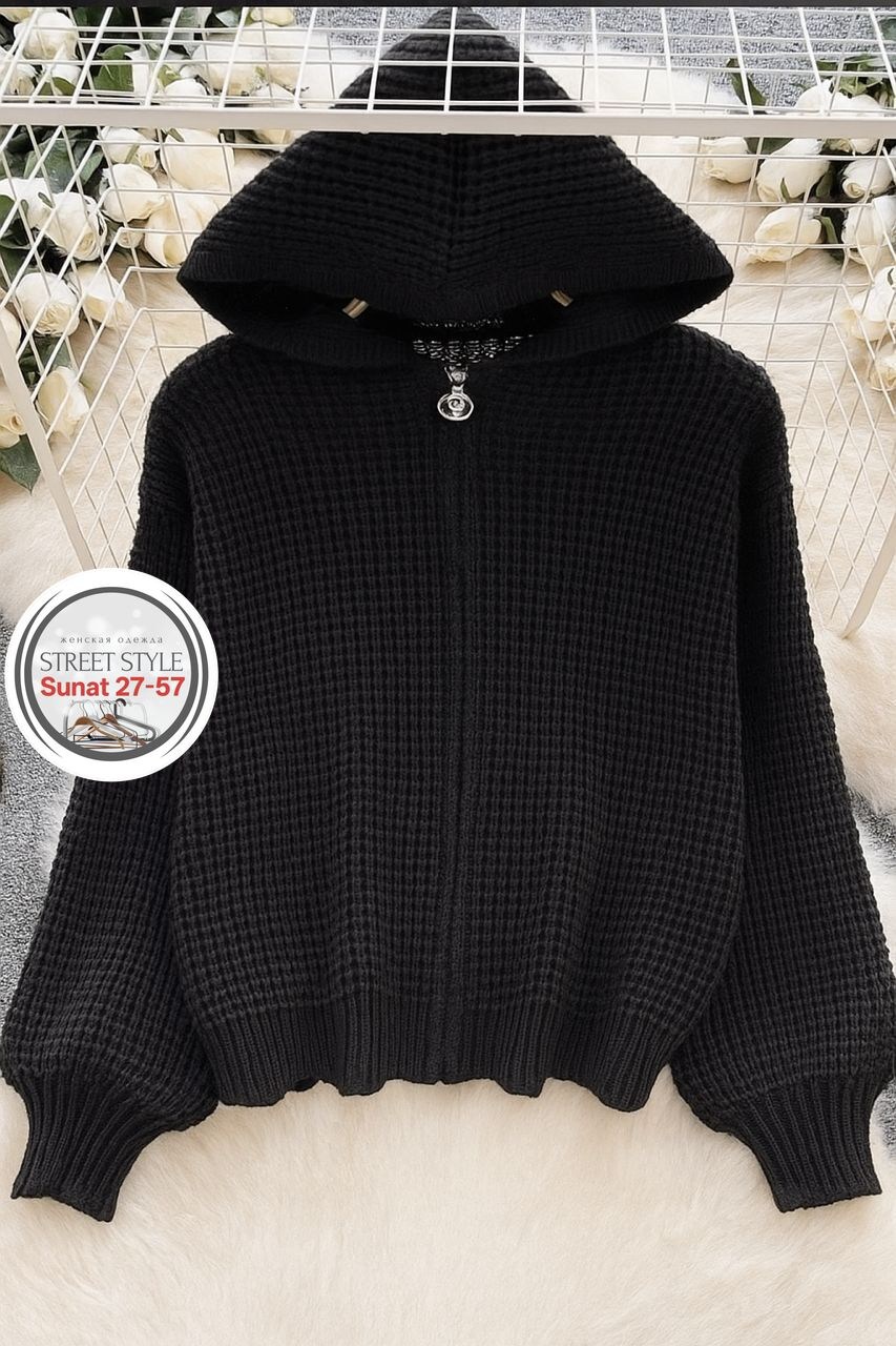 свитер женский вязаный,модные свитера,свитера с капюшоном,кофта женская,женский вязаный кардиган с капюшоном
