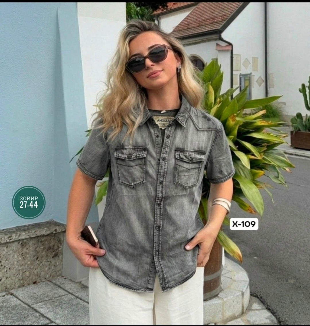 женская джинсовая рубашка,джинсовая рубашка с коротким рукавом,джинсовая рубашка,джинсовая блузка,джинсовая рубашка sela