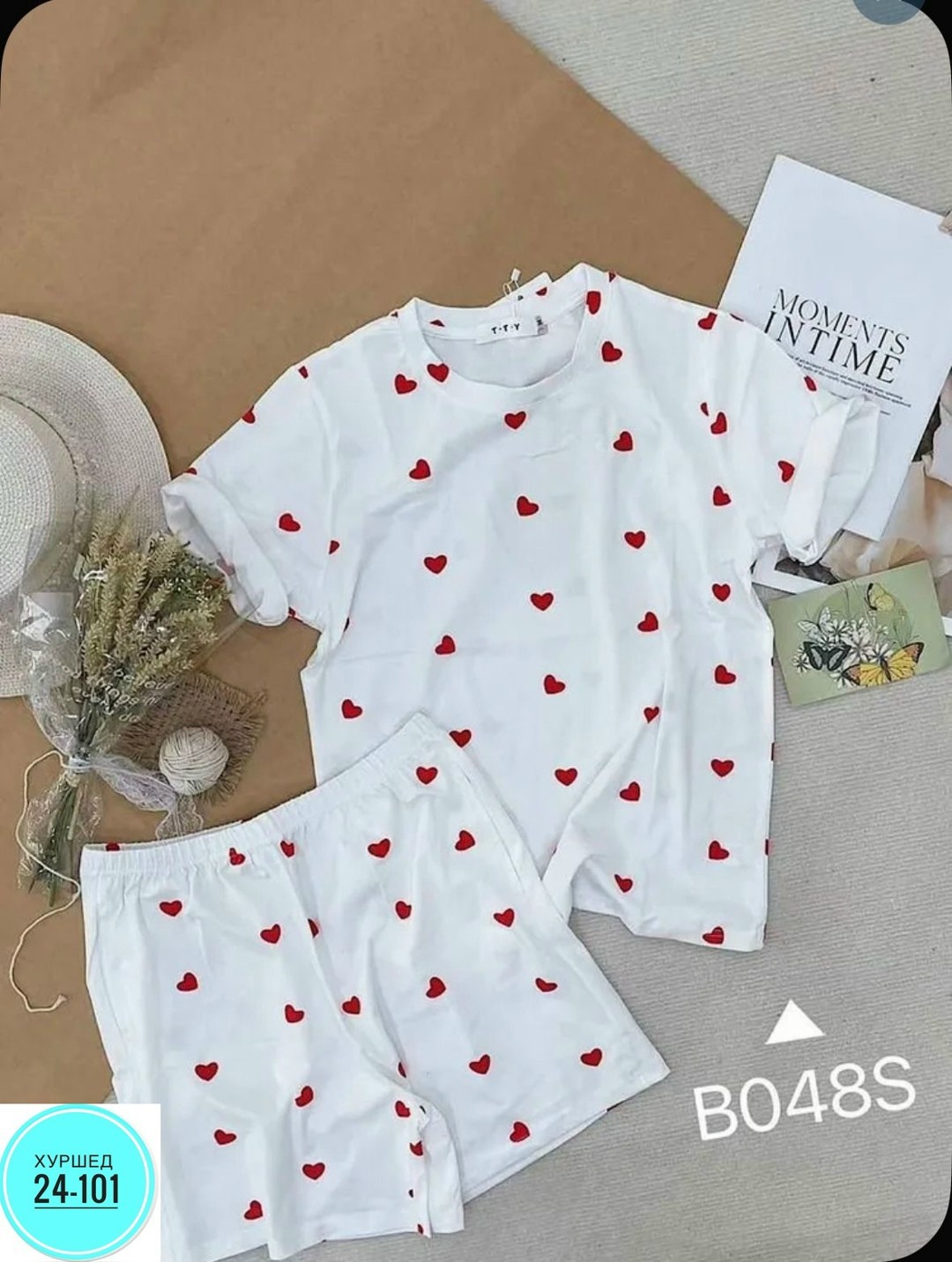 пижама с сердечками с шортами и топом костюм летний для дома umood 218997300,пижама женское,пижама с шортами женская,пижама с сердечками с шортами и топом костюм летний для дома umood,пижама с сердечк