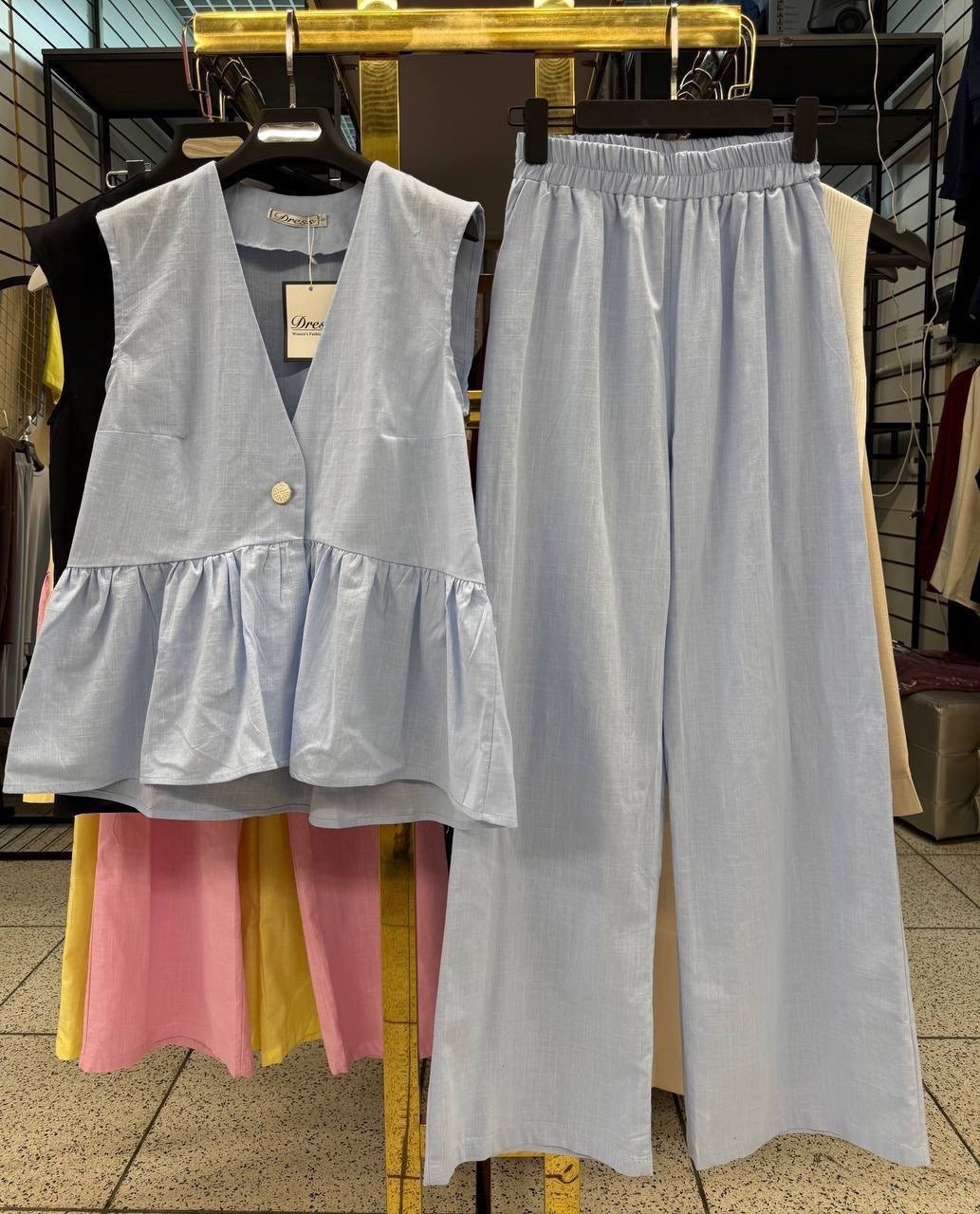 костюм льняной летний,костюм женский с жилеткой,стильные костюмы,костюм женский летний,летние костюмы