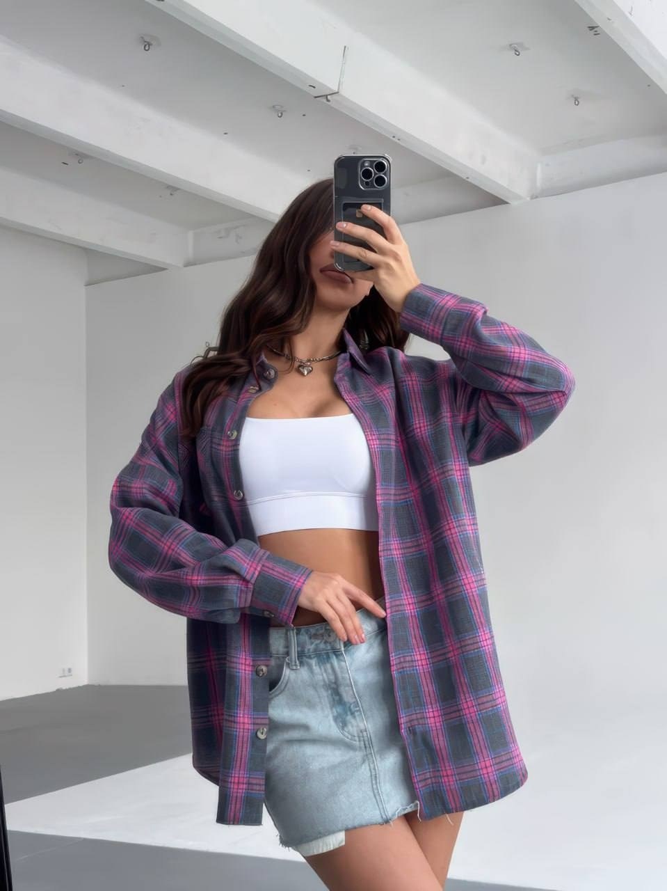 оверсайз рубашка в клетку,рубашка розовая в клетку оверсайз,женская рубашка в клетку оверсайз,рубашка в клетку оверсайз ease house,рубашка в клетку оверсайз удлиненная