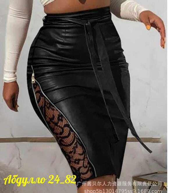 юбка для женщин,юбка из искусственной кожи,юбка из экокожи,женская юбка кожаная с разрезом,кожаная юбка с разрезом