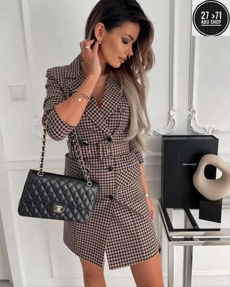 платье пиджак гусиная лапка,платье-пиджак,платье пиджак в клетку,женское платье пиджак,женский длинный пиджак в клетку