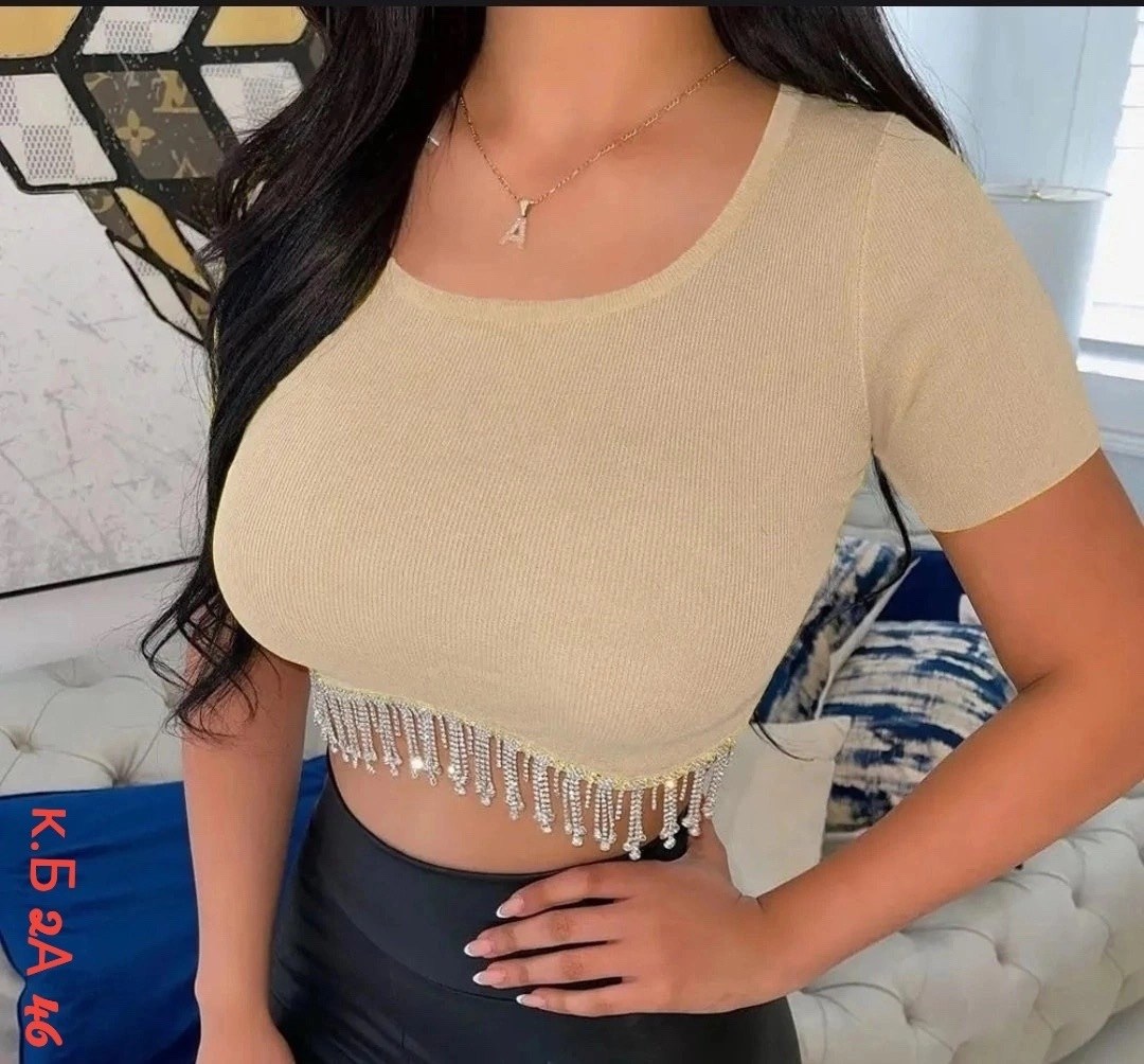 кроп топ,кофта со стразами,короткий свитер со стразами с бахромой,топ со стразами,топ с бахромой
