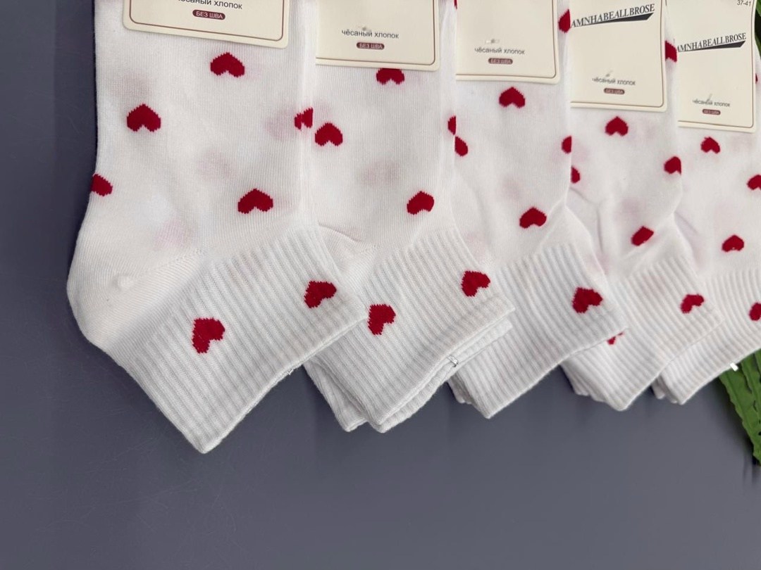 носки женские короткие с сердечком,носки с сердечками,носки женские носки,женские носки,носки женские набор