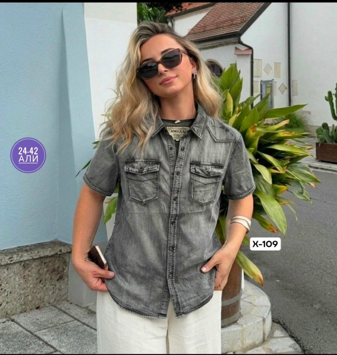 женская джинсовая рубашка,джинсовая рубашка с коротким рукавом,джинсовая рубашка,джинсовая блузка,джинсовая рубашка sela