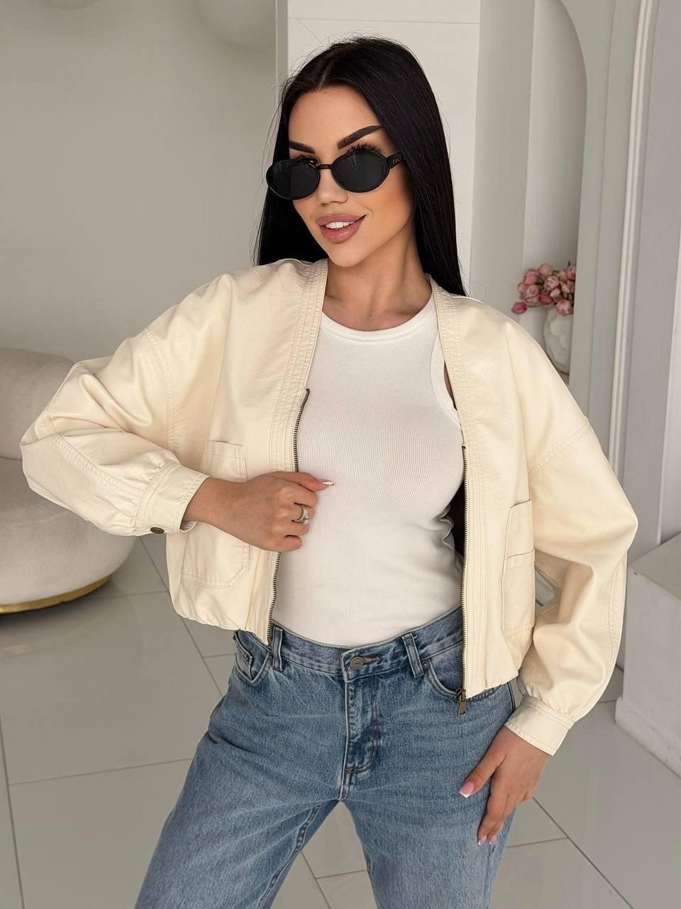 кожаная куртка женская nobrand ad166 черная 46-48 ru,куртка бомбер,кожаная куртка,женская кожаная куртка,куртка из экокожи