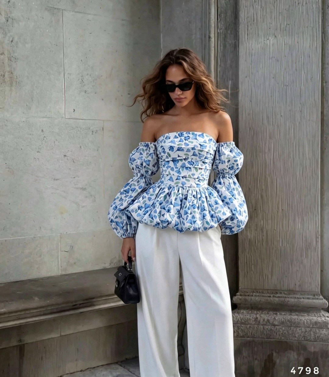 модная блузка,блузка голубая,блузка с пышными рукавами,женская блузка,костюм стиль