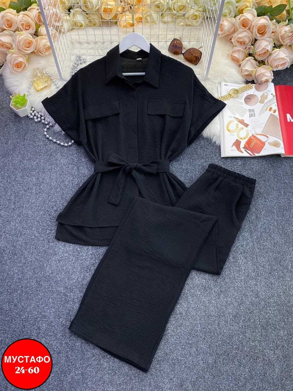 брючный костюм,брючный костюм жатка,костюм женский летний брючный,женский летний костюм блузка и брюки прямые цвет хаки,костюм двойка женский летний брючный