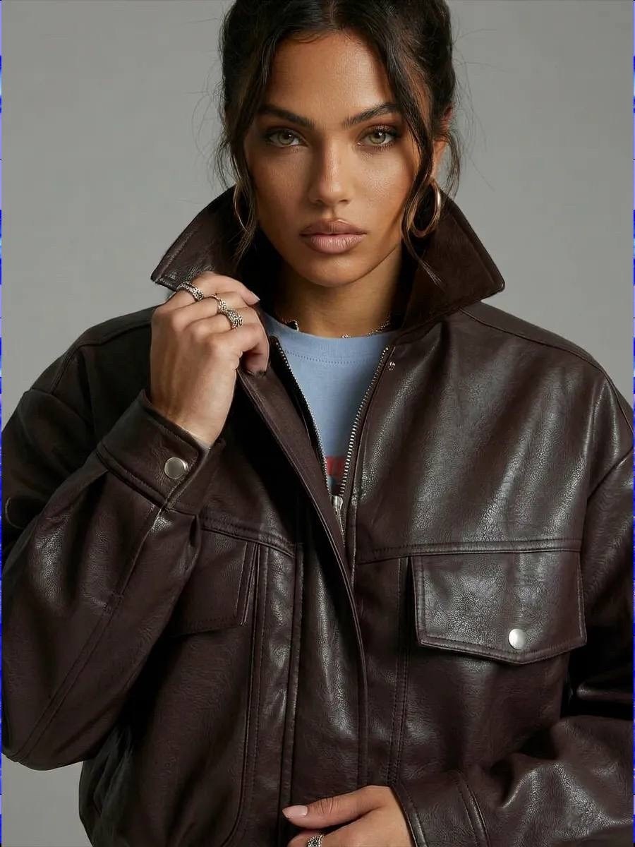 женская куртка из искусственной кожи,женская кожаная куртка,куртка бомбер,кожаная куртка,модная куртка