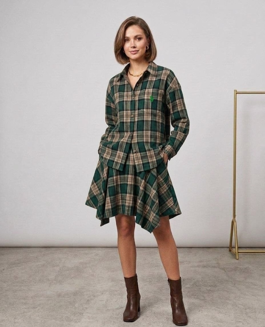 костюм двойка с юбкой и рубашкой в клетку btf brand,костюм с юбкой и рубашкой,костюм юбка с рубашкой в клетку erkestyle,костюм в клетку с юбкой,костюм в клетку