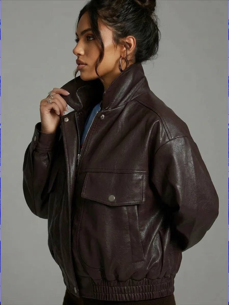 женская куртка из искусственной кожи,женская кожаная куртка,куртка бомбер,кожаная куртка,модная куртка