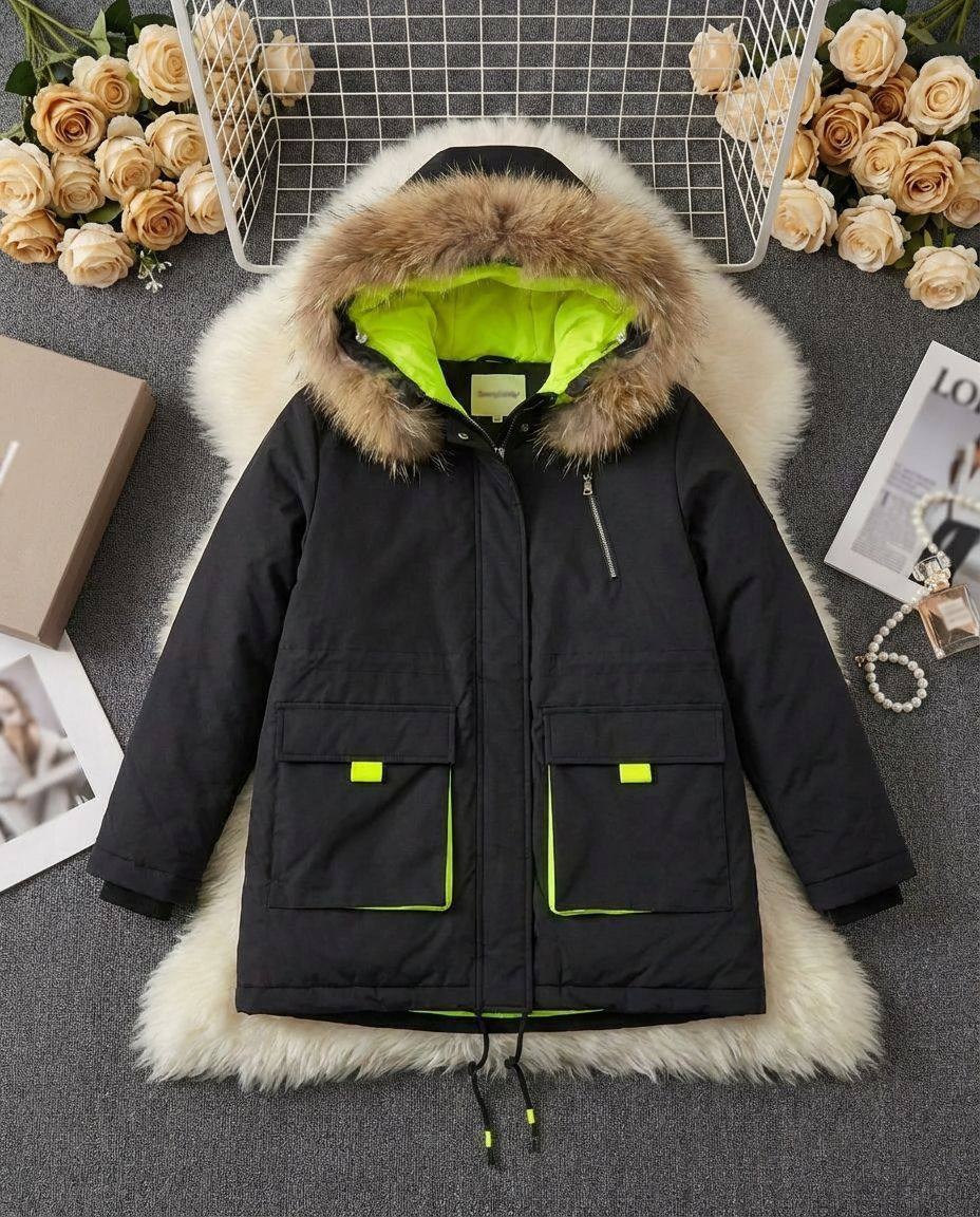 женская куртка зимняя,женская зимняя парка с меховым воротником и капюшоном,зимняя куртка женская парка,куртка зимняя короткая парка с капюшоном fadjo,парка с меховым