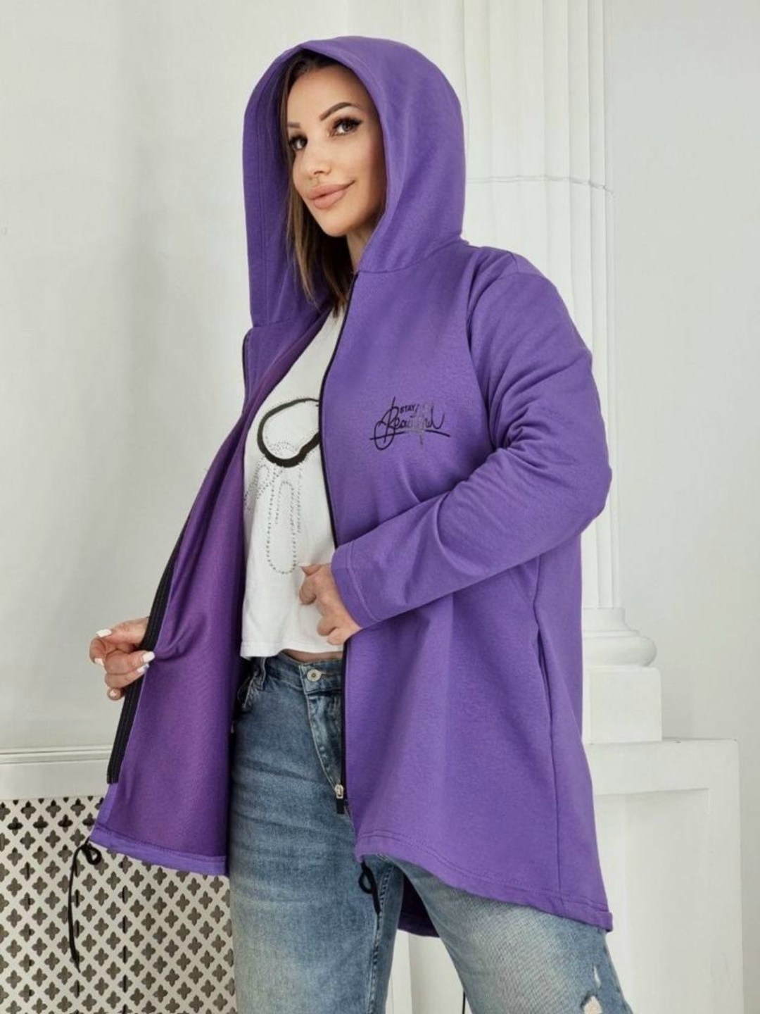 толстовка женская,кардиган с капюшоном удлиненный,толстовка сиреневый,кардиган женский,кардиган на молнии с капюшоном