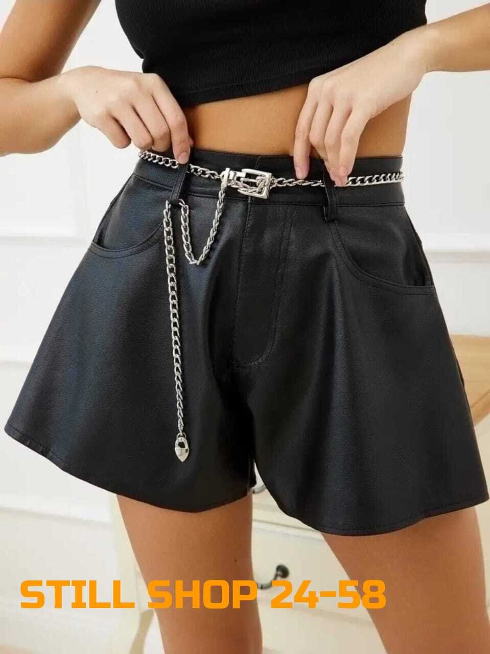 шорты кожаные,шорты женские из экокожи,женские кожаные шорты,шорты женские,шорты женские бренда maxadorre из экокожи