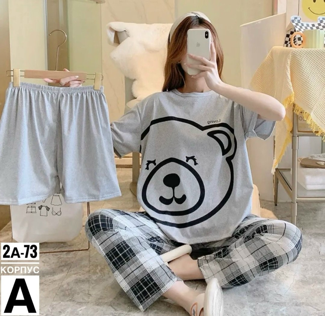 женская пижама с короткими рукавами,модная пижама,пижама женская,пижама женская тройка,костюм женский домашний пижама