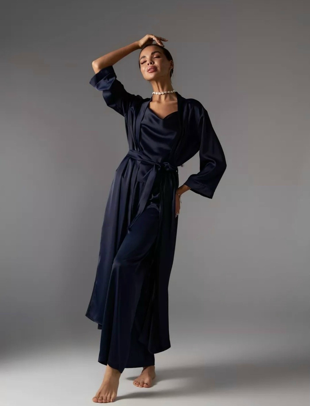 длинный халат,черный халат,пижама шелкова со штанами,пижама шелковая,элегантная пижама для женщин