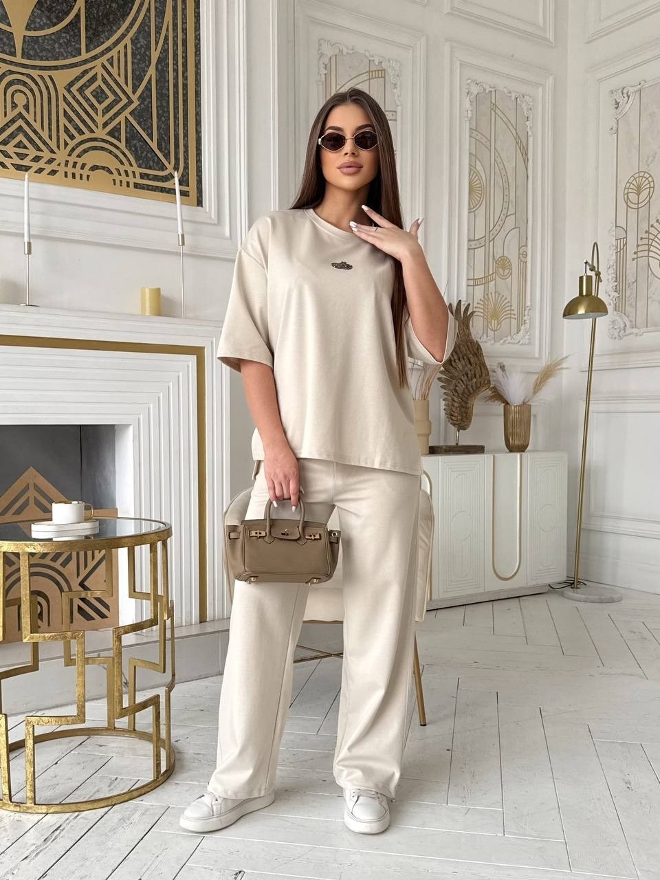 трикотажные костюмы,костюм с брюками,костюм с штанами,костюм бежевый,костюм спортивный повседневный
