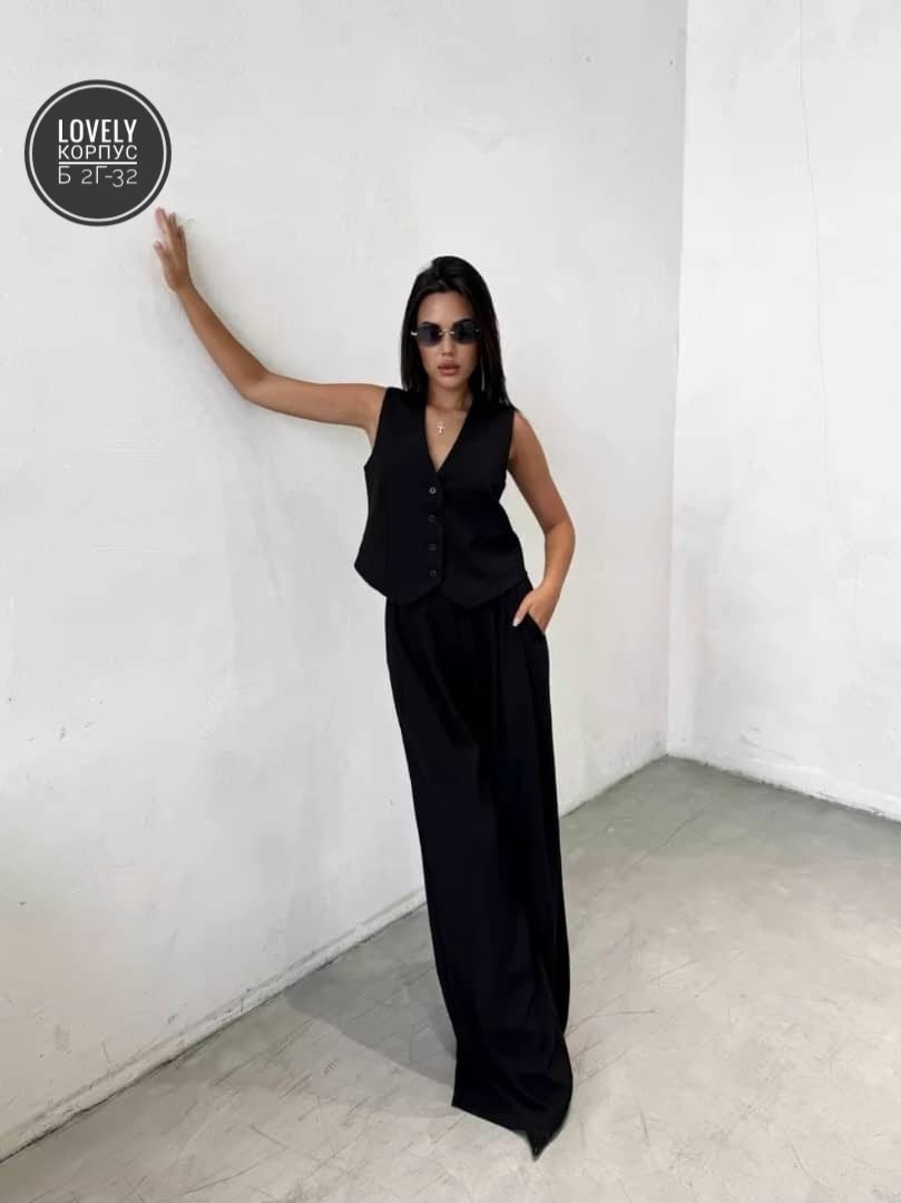 женский стильный брючный костюм двойка с жилеткой,брючный женский костюм черный жилетка брюки,брючный костюм с жилетом,костюм брючный женский,костюм брючный