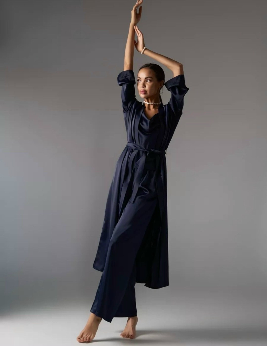 длинный халат,черный халат,пижама шелкова со штанами,пижама шелковая,элегантная пижама для женщин