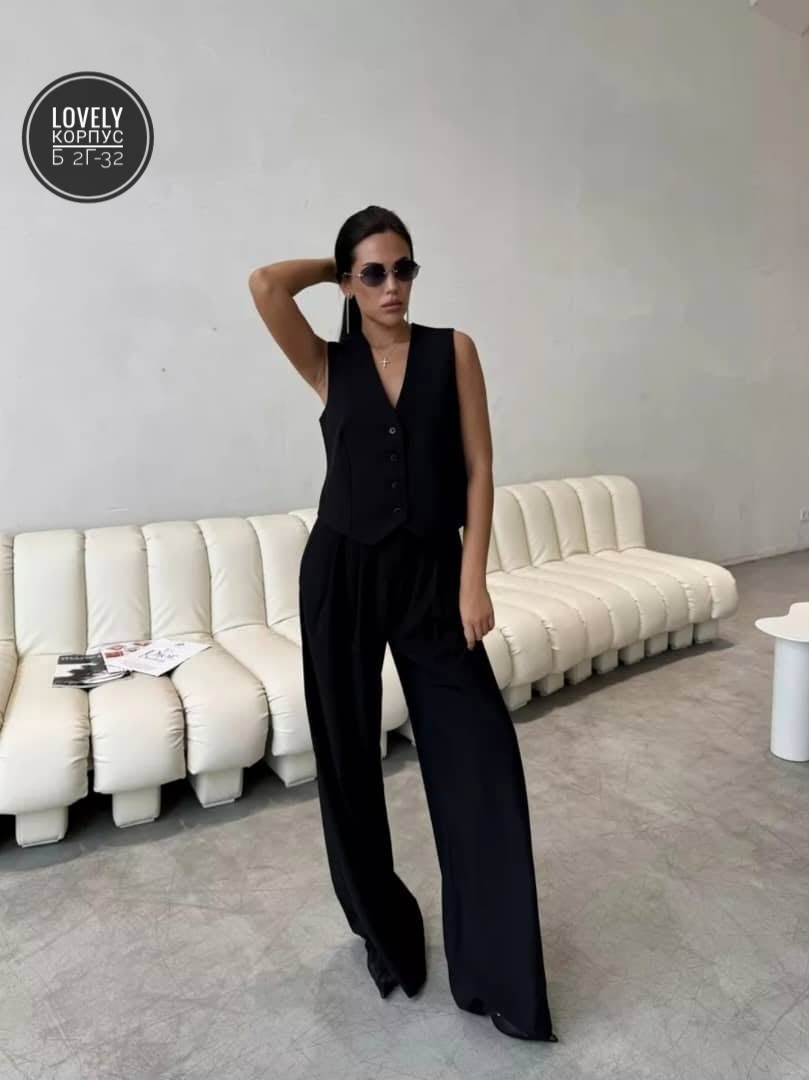 женский стильный брючный костюм двойка с жилеткой,брючный женский костюм черный жилетка брюки,брючный костюм с жилетом,костюм брючный женский,костюм брючный