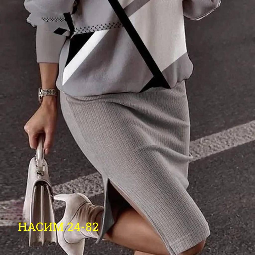 костюм женский трикотажный с юбкой черный с белым арт. 7197177,костюм женский двойка,женские костюмы,трикотажный костюм с юбкой,