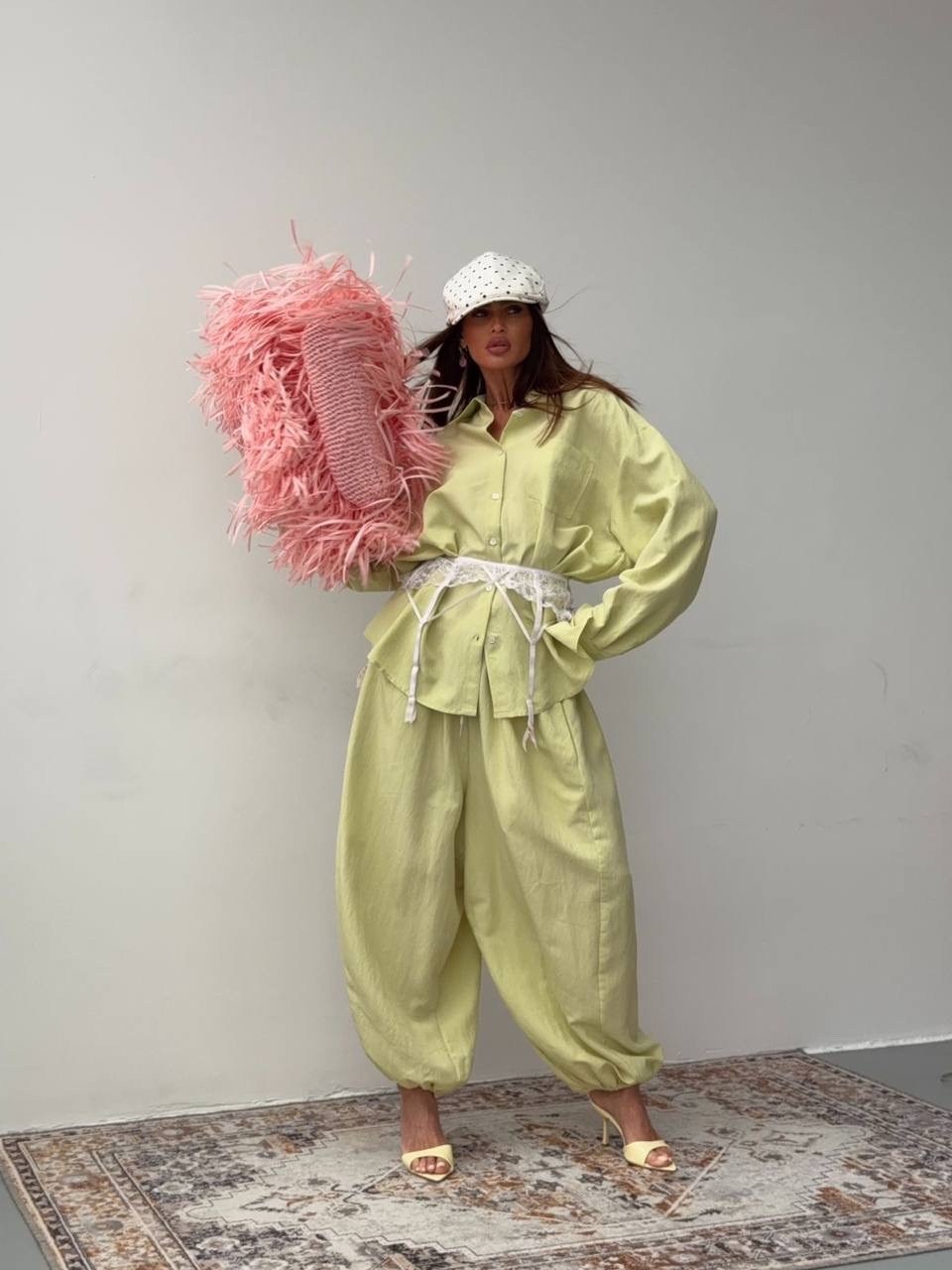 идеальный костюм изо льна: рубашка + брюки, lemon - l-xl,идеальный костюм изо льна рубашка + брюки lemon,летние костюмы,женские костюмы,стильный летний костюм