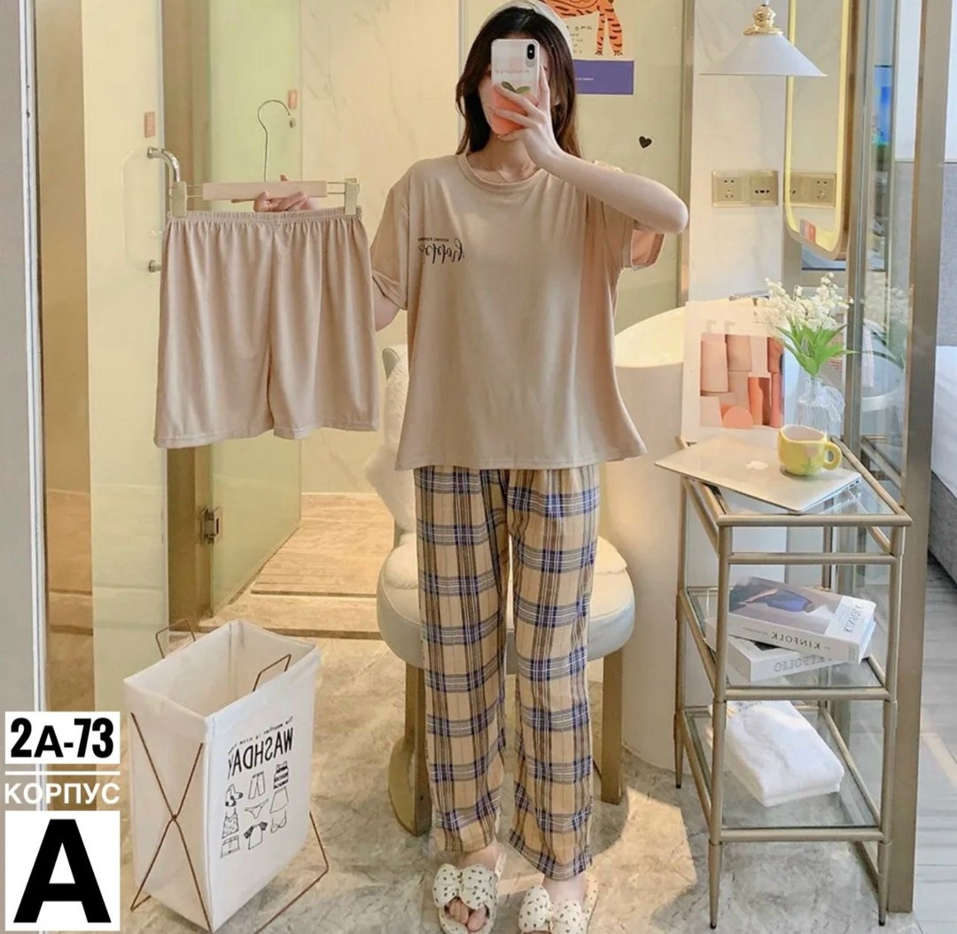 женская пижама с короткими рукавами,модная пижама,пижама женская,пижама женская тройка,костюм женский домашний пижама