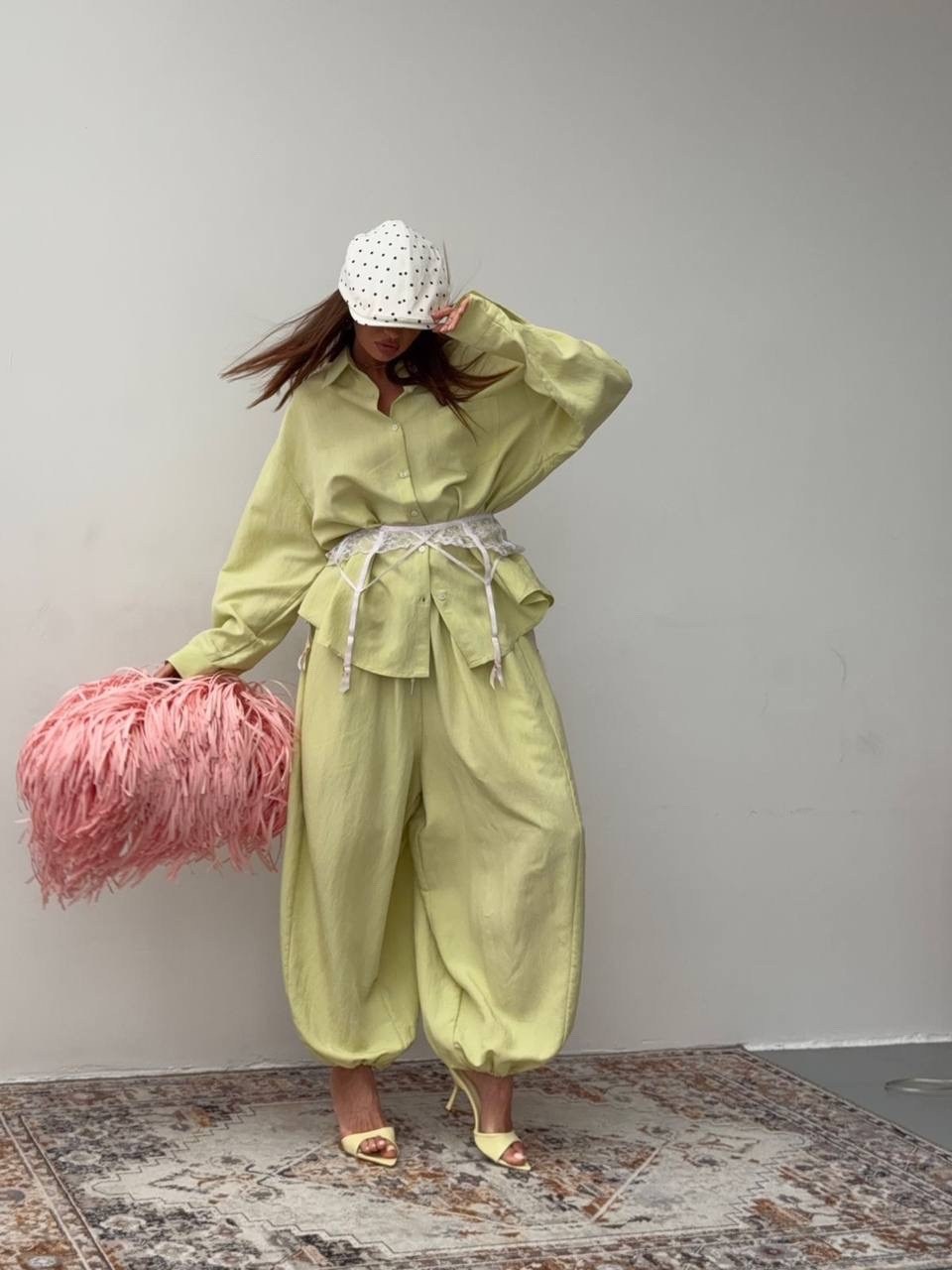 идеальный костюм изо льна: рубашка + брюки, lemon - l-xl,идеальный костюм изо льна рубашка + брюки lemon,летние костюмы,женские костюмы,стильный летний костюм