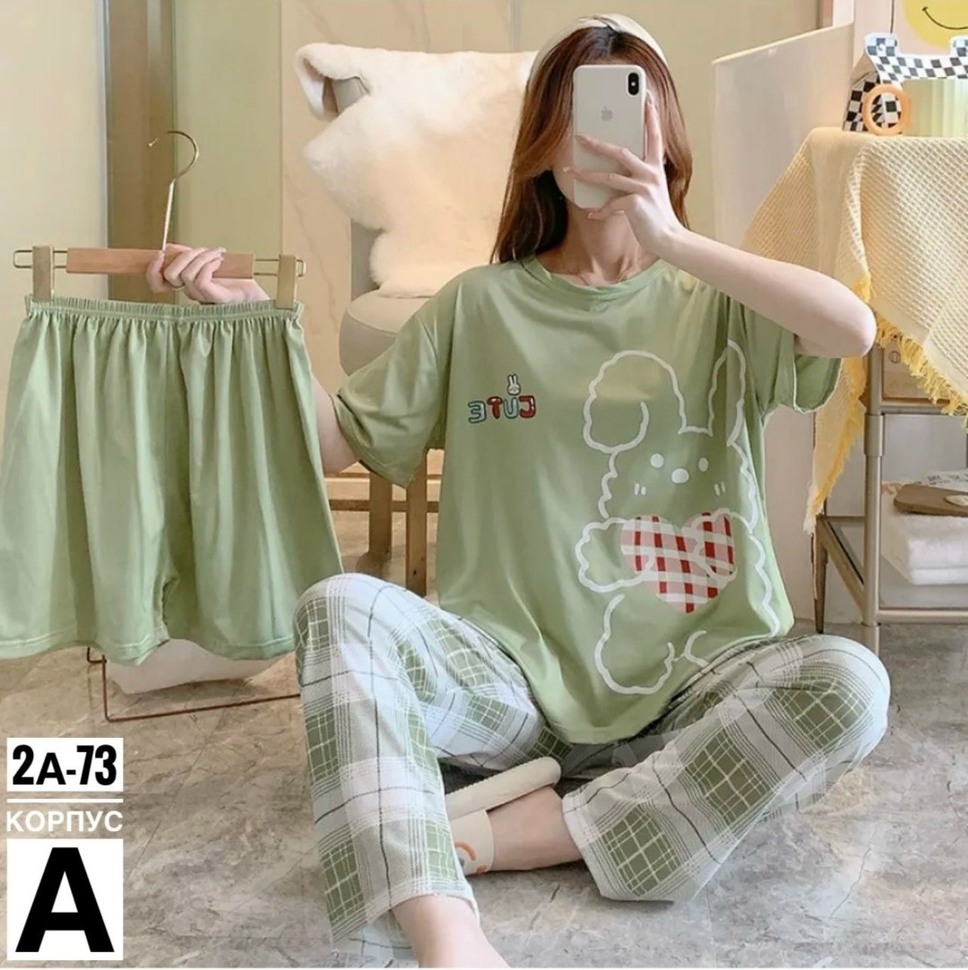 женская пижама с короткими рукавами,модная пижама,пижама женская,пижама женская тройка,костюм женский домашний пижама