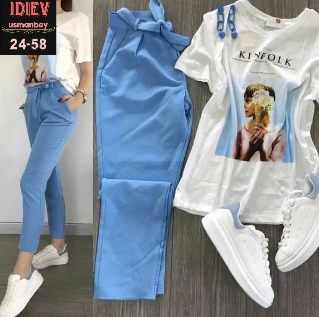 костюм двойка женская,женский костюм двойка футболка/штаны nobilitas голубой (l размер),костюм летний женский,костюм двойка женский ,костюм двойка
