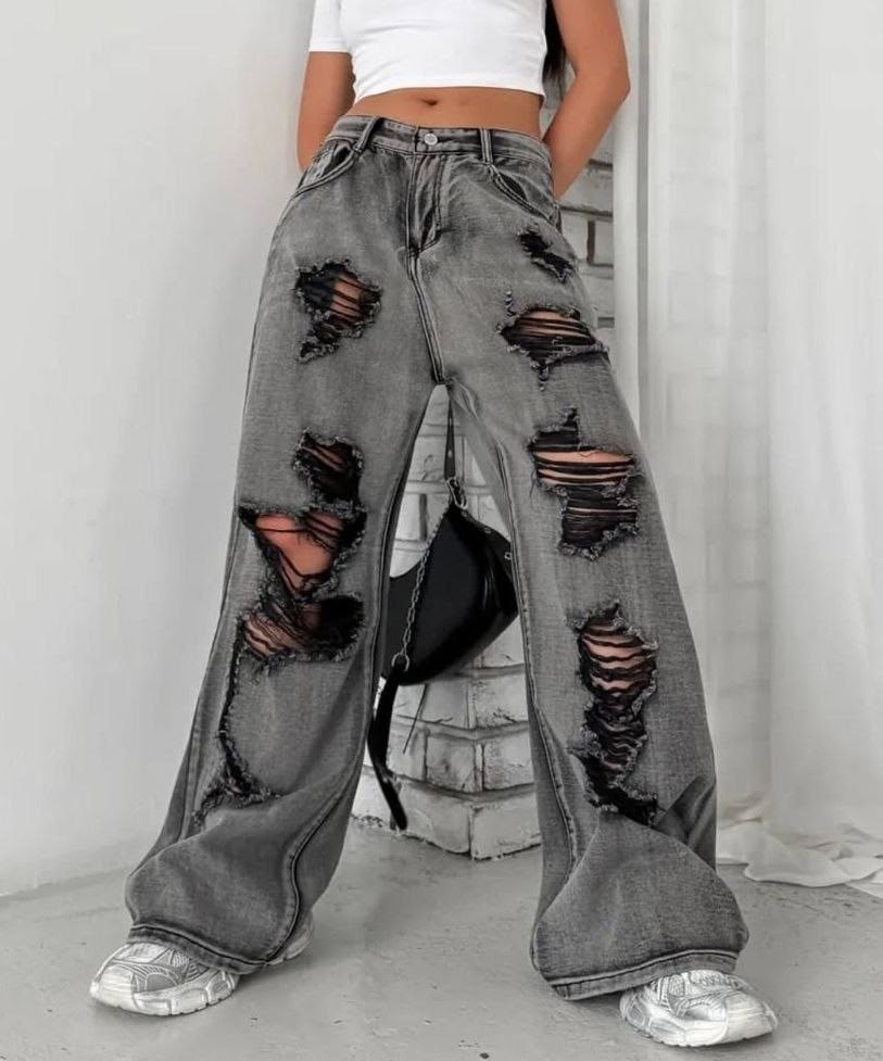 рваные джинсы с высокой талией,рваные джинсы,рваные джинсы женские,широкие рваные джинсы,джинсы с дырками
