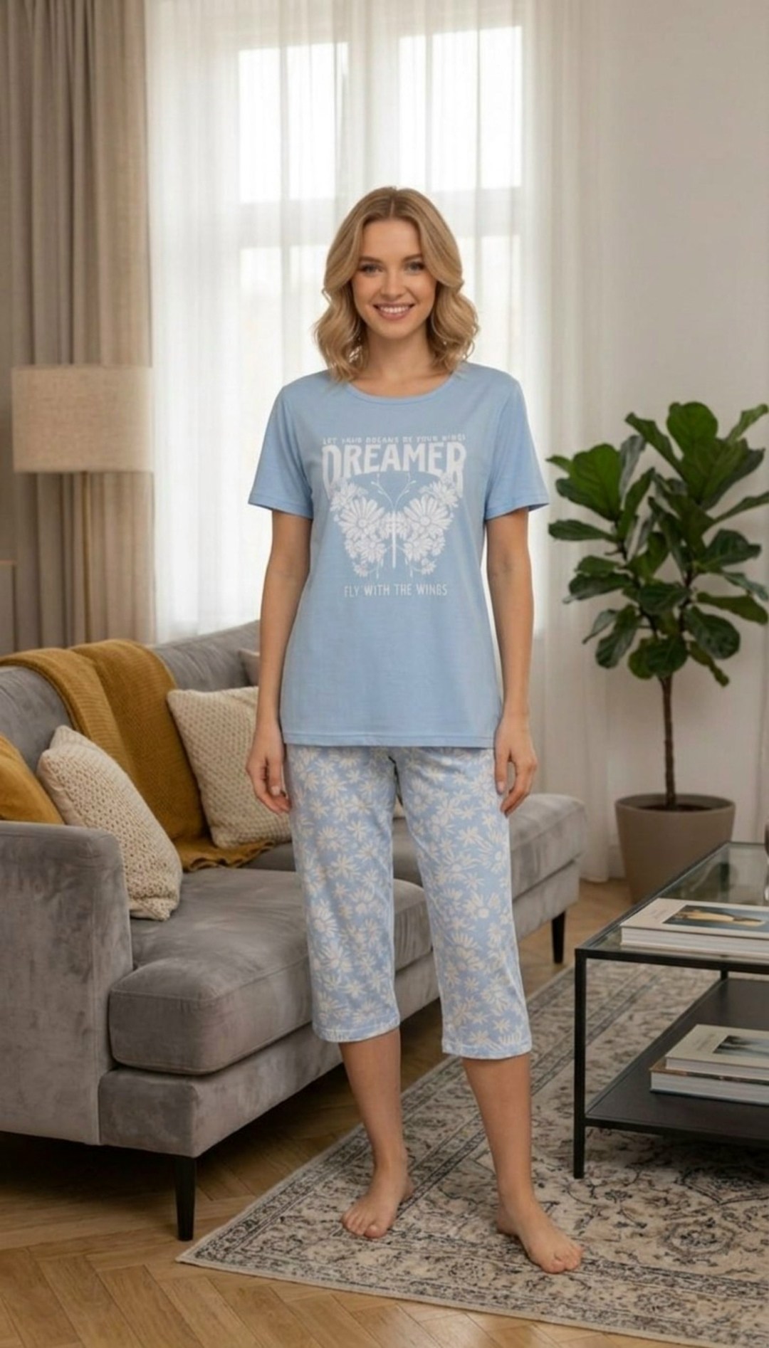 женская пижама с бриджами,пижама с бриджами,пижама женская,reina №2301 пижама с капри,пижама домашний костюм