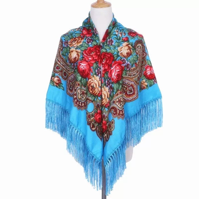 женский платок с бахромой принт "цветы",шаль женская,шаль,платки женские,платочная мануфактура платки