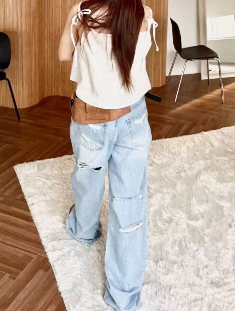 джинсы y2k с высокой посадкой рваные loliko,женские свободные прямые широкие рваные мешковатые джинсы y2k с высокой талией,джинсы женские широкие,женские джинсы с рваными дырками,джинсы женские с выре