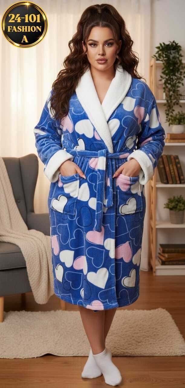 женские халаты,халат женский домашний,халат домашний женский из мягкого и пушистого материала велсофт,халат женский из велсофта ириска сердца на темно-синем,халат домашние