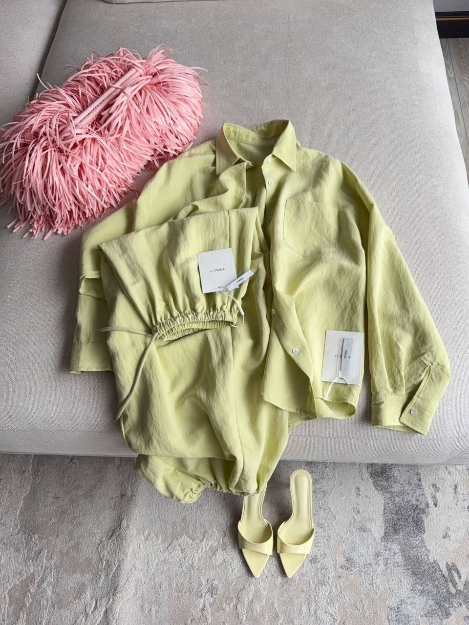 идеальный костюм изо льна: рубашка + брюки, lemon - l-xl,идеальный костюм изо льна рубашка + брюки lemon,летние костюмы,женские костюмы,стильный летний костюм