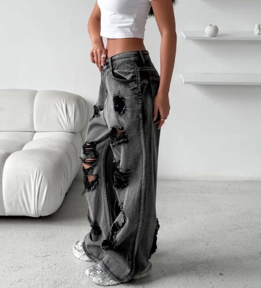 рваные джинсы с высокой талией,рваные джинсы,рваные джинсы женские,широкие рваные джинсы,джинсы с дырками