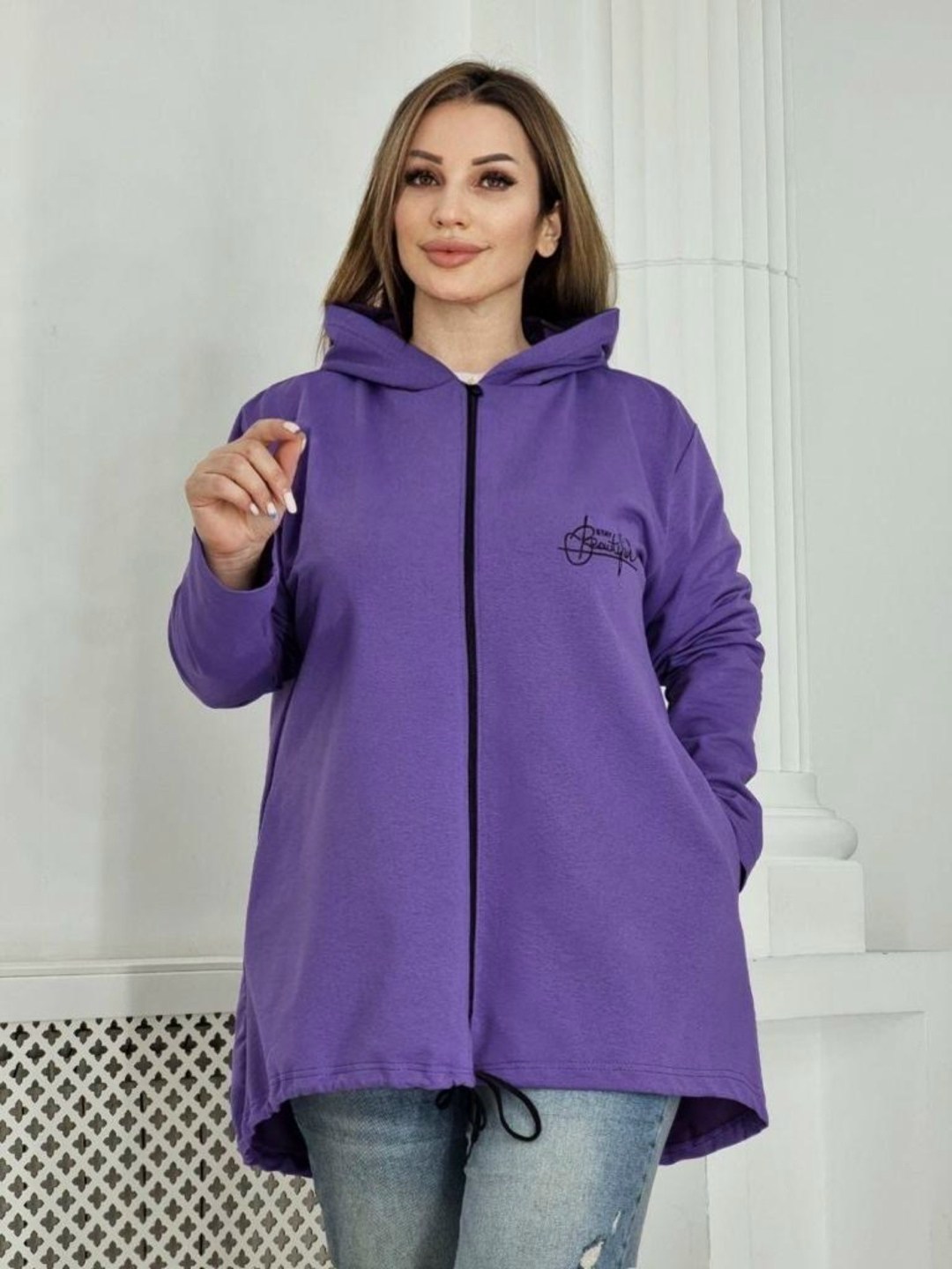толстовка женская,кардиган с капюшоном удлиненный,толстовка сиреневый,кардиган женский,кардиган на молнии с капюшоном