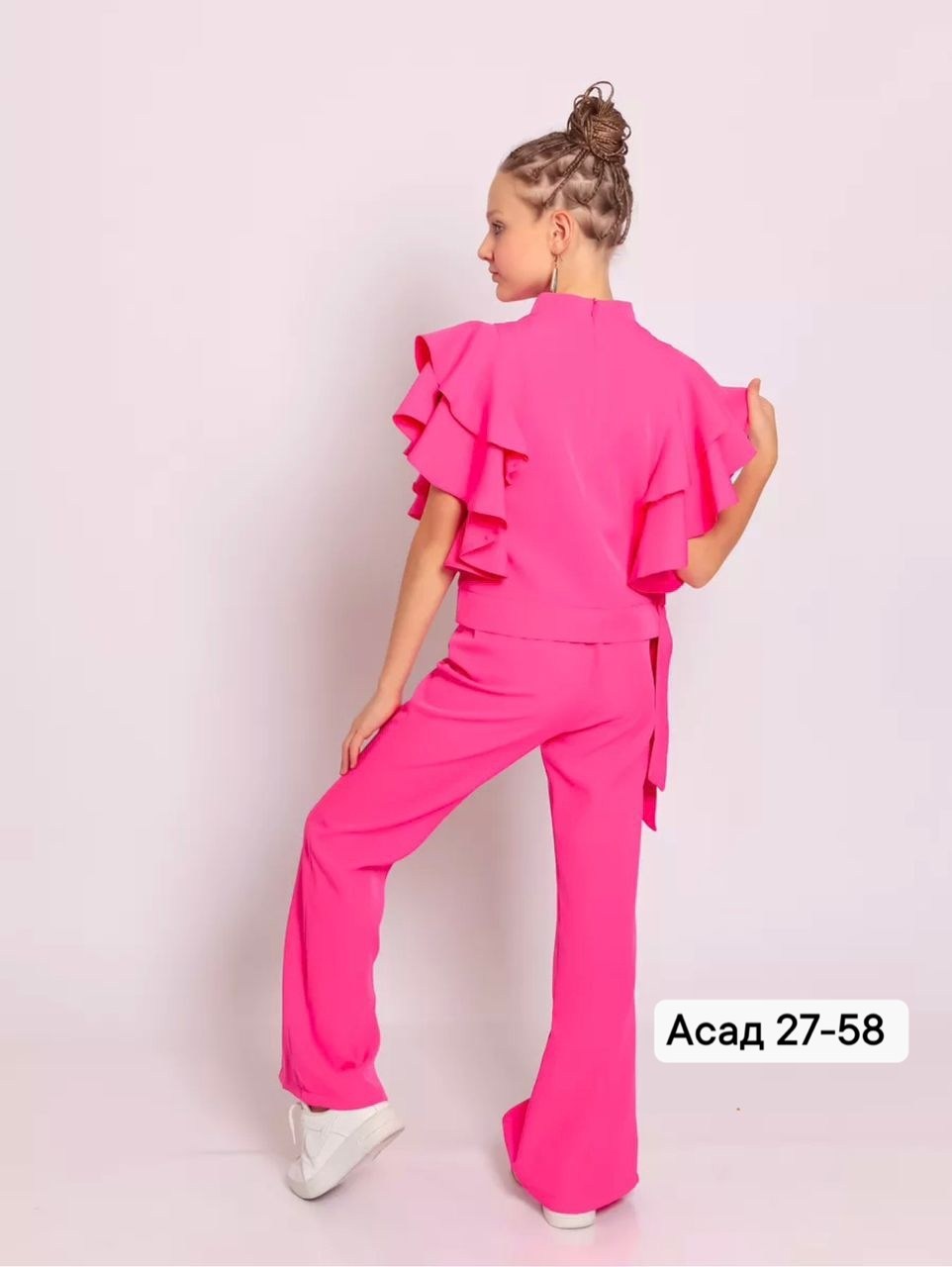 костюм брючный нарядный с воланами для подростка lemada brand,праздничный брючный костюм для девочек,брючный костюм нарядный,костюм с брюками,брючный костюм для девочки