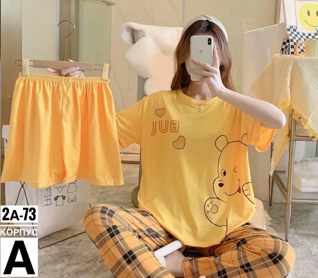 женская пижама с короткими рукавами,модная пижама,пижама женская,пижама женская тройка,костюм женский домашний пижама