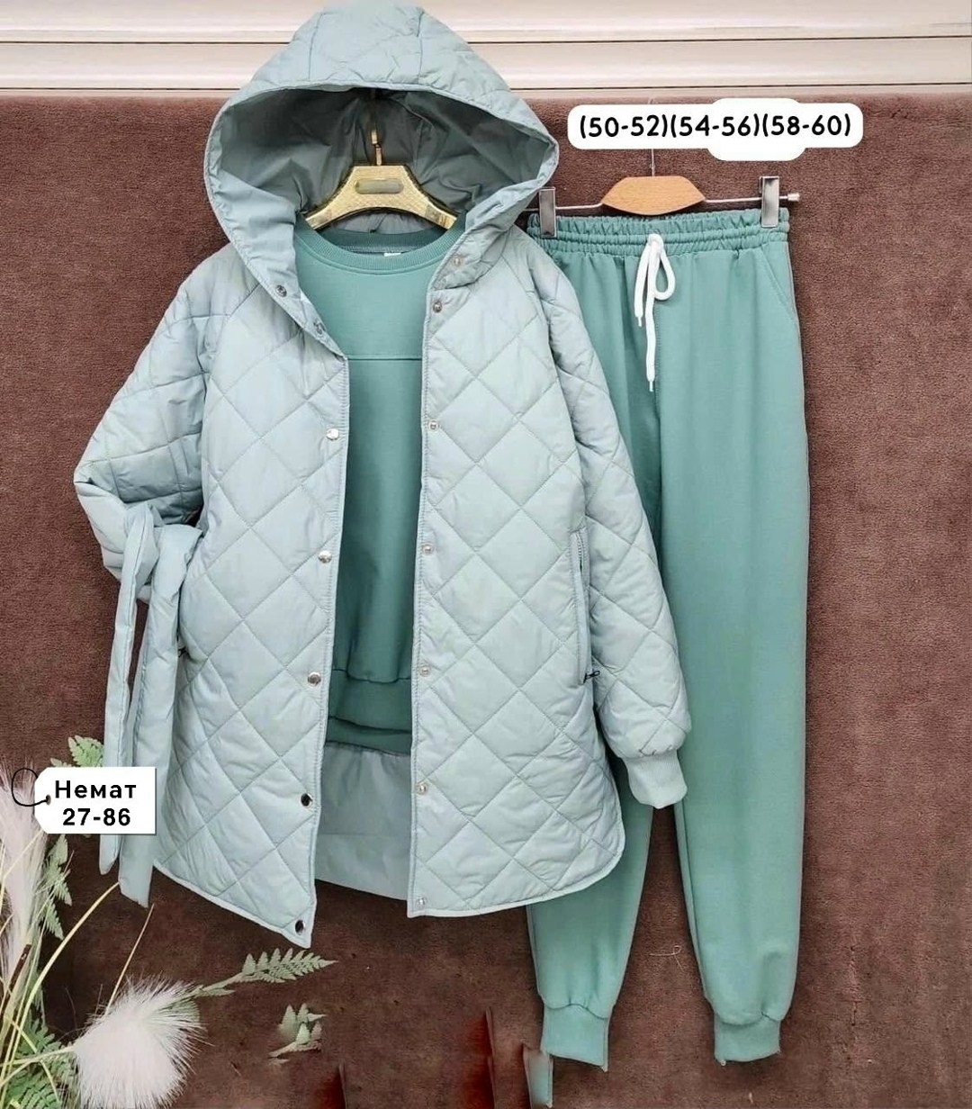 cпортивный костюм женский на флисе,костюм женский тройка,костюм тройка с курткой,костюм женский на флисе,костюм спортивный тройка с длинным стеганым пальто cubi shop