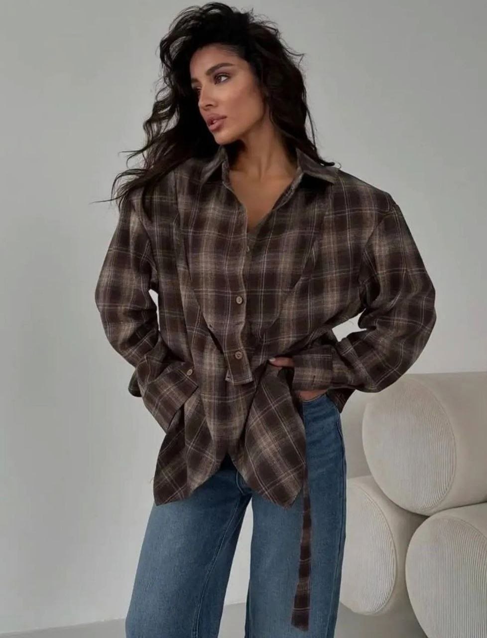 рубашка в клетку оверсайз со стразами perferita,женская рубашка в клетку,рубашка женская оверсайз в клетку,черная рубашка в клетку женская,рубашка в клетку