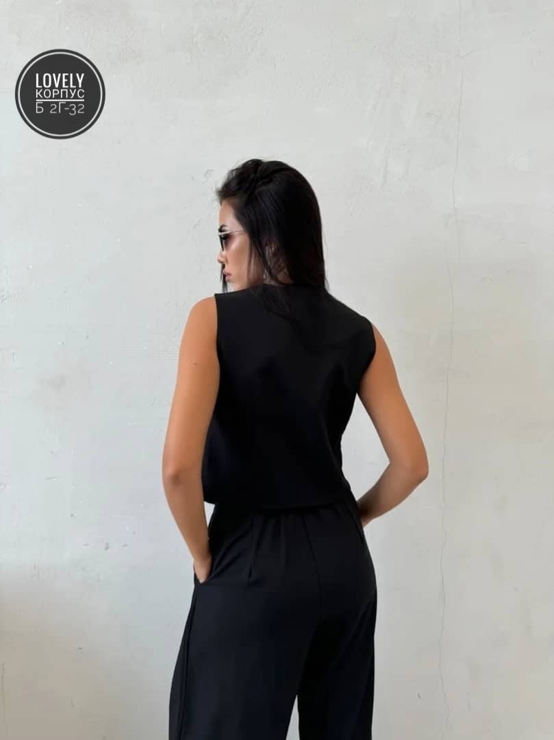 женский стильный брючный костюм двойка с жилеткой,брючный женский костюм черный жилетка брюки,брючный костюм с жилетом,костюм брючный женский,костюм брючный