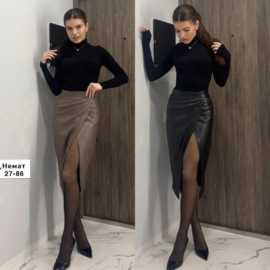 юбка кожаная,кожаная утепленная юбка миди на флисе с разрезом,женская кожаная юбка миди с высокой талией,юбка с разрезом,юбка кожаная миди с разрезом