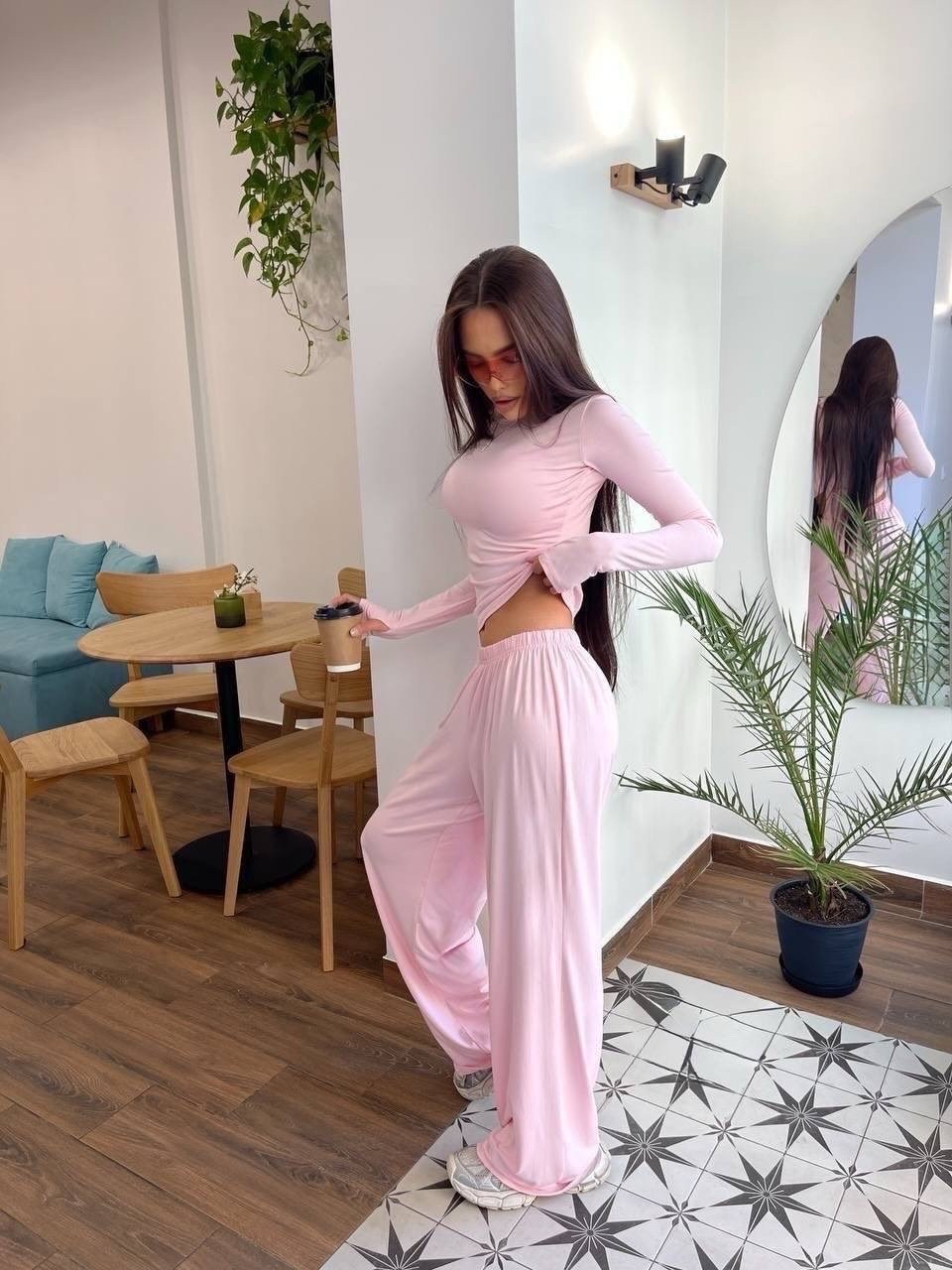 пижама с лонгсливом и штанами style pajamas,брючный костюм,пижама женская 1215 розовая s,пижама с лонгсливом и штанами style pajamas персиковый мусс,костюм с брюками палаццо