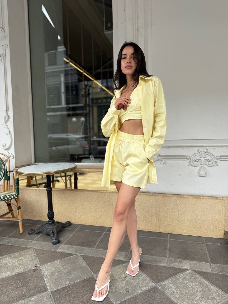 женский костюм с шортами,льняной костюм с шортами,женский летний костюм,желтый костюм