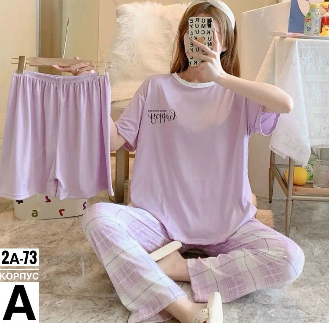 женская пижама с короткими рукавами,модная пижама,пижама женская,пижама женская тройка,костюм женский домашний пижама